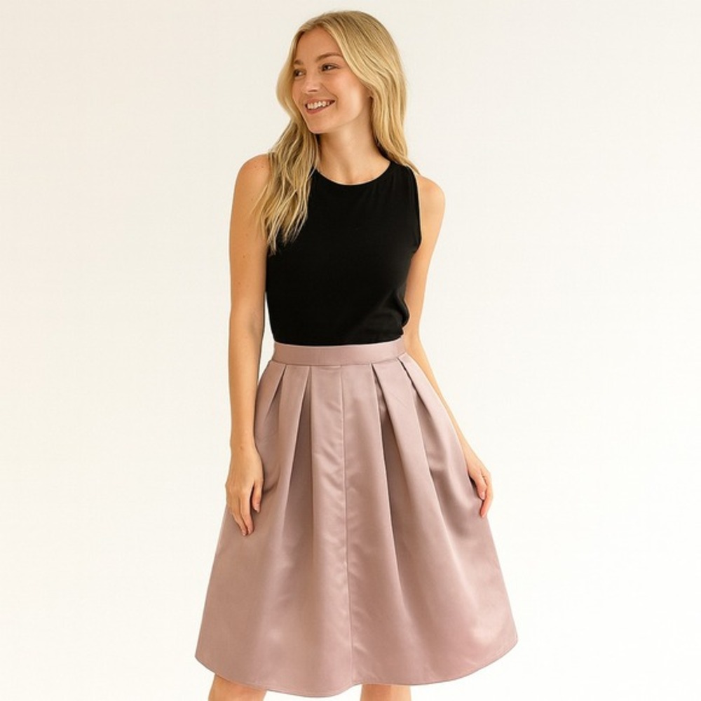 Missguided US10 EU42 Knee Length A-Line‎ High Waist Midi Satin Pleated Girly